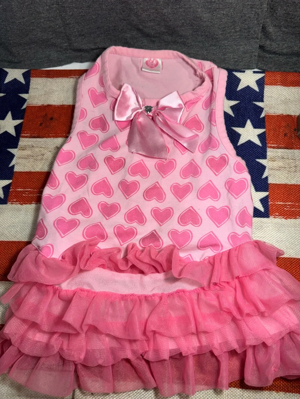 Pink Heart Ruffle Dog Dress with Satin Bow